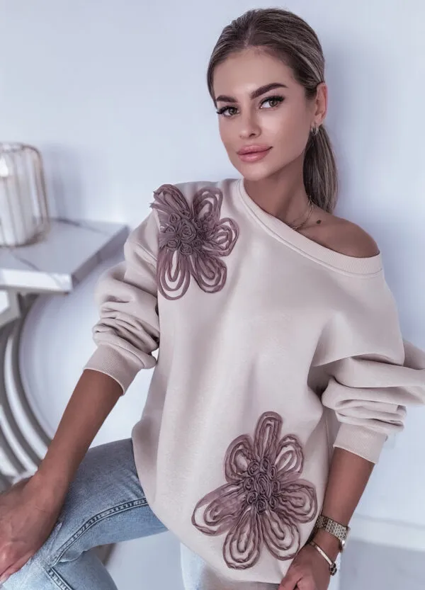 BAWEŁNIANA BLUZA OCIEPLANA BEIGE