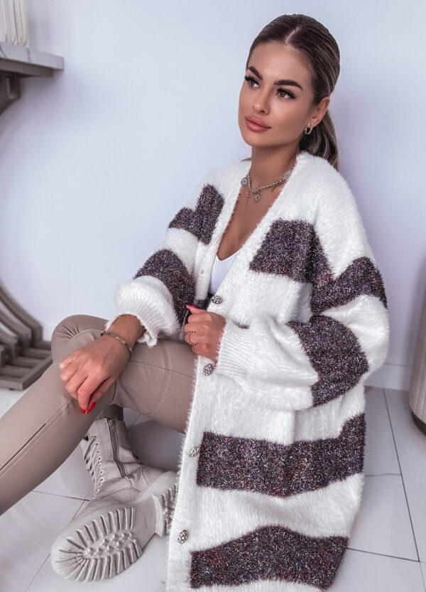 SWETER / KARDIGAN Z BŁYSZCZĄCĄ NITKĄ WHITE