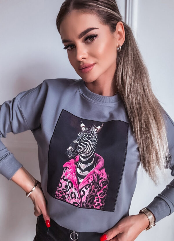 BAWEŁNIANA BLUZA Z NADRUKIEM ZEBRA