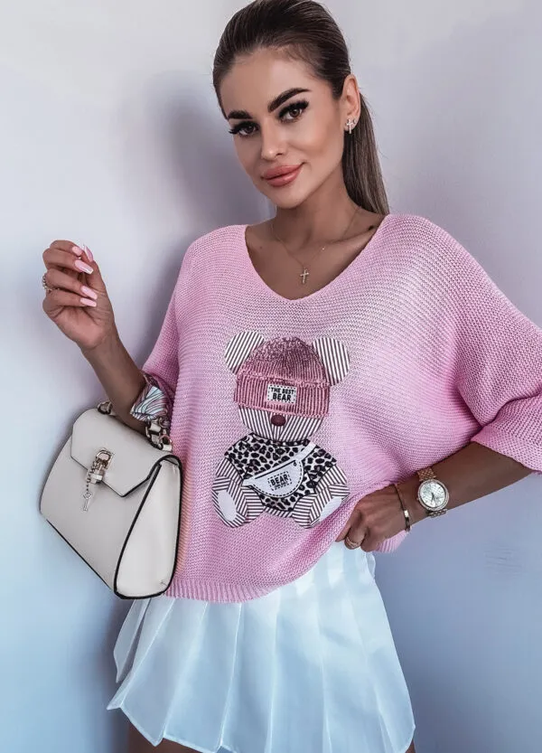 SWETER Z NADRUKIEM BEAR PINK