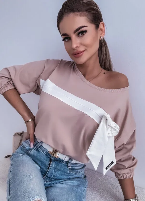 BAWEŁNIANA BLUZKA BOW BEIGE