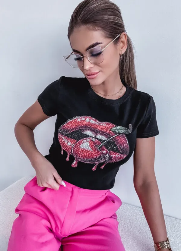 T-SHIRT Z CEKINAMI LIPS CHERRY