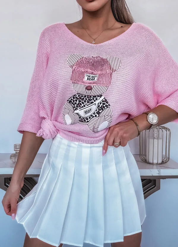 SWETER Z NADRUKIEM BEAR PINK