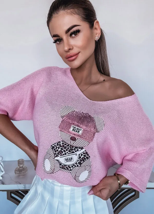 SWETER Z NADRUKIEM BEAR PINK