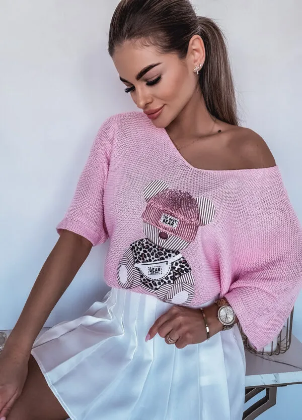 SWETER Z NADRUKIEM BEAR PINK