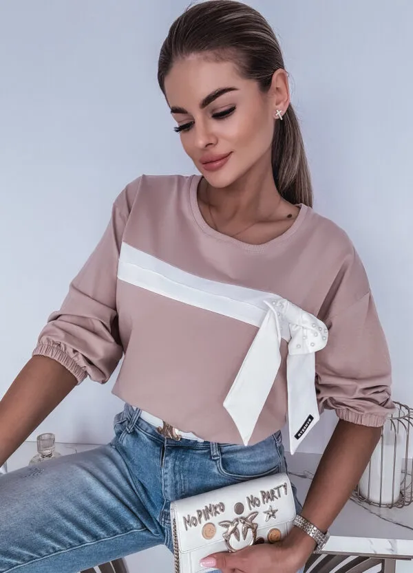 BAWEŁNIANA BLUZKA BOW BEIGE