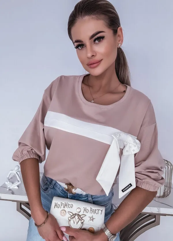 BAWEŁNIANA BLUZKA BOW BEIGE