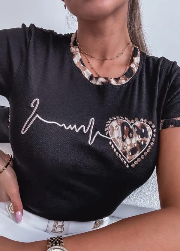 T-SHIRT Z NADRUKIEM HEARTBEAT