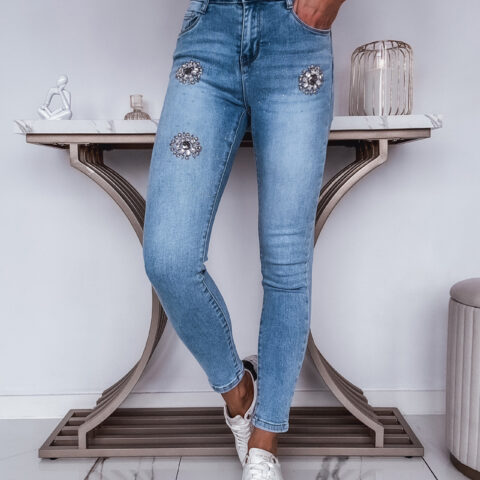 SPODNIE JEANSOWE Z CEKINAMI SLIM FIT