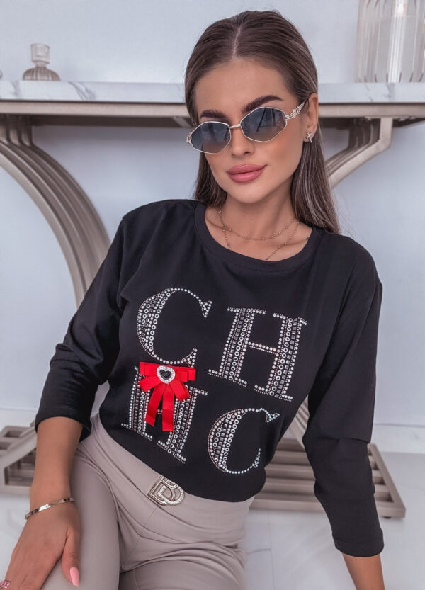 BAWEŁNIANA BLUZKA Z CEKINAMI CHIC BLACK