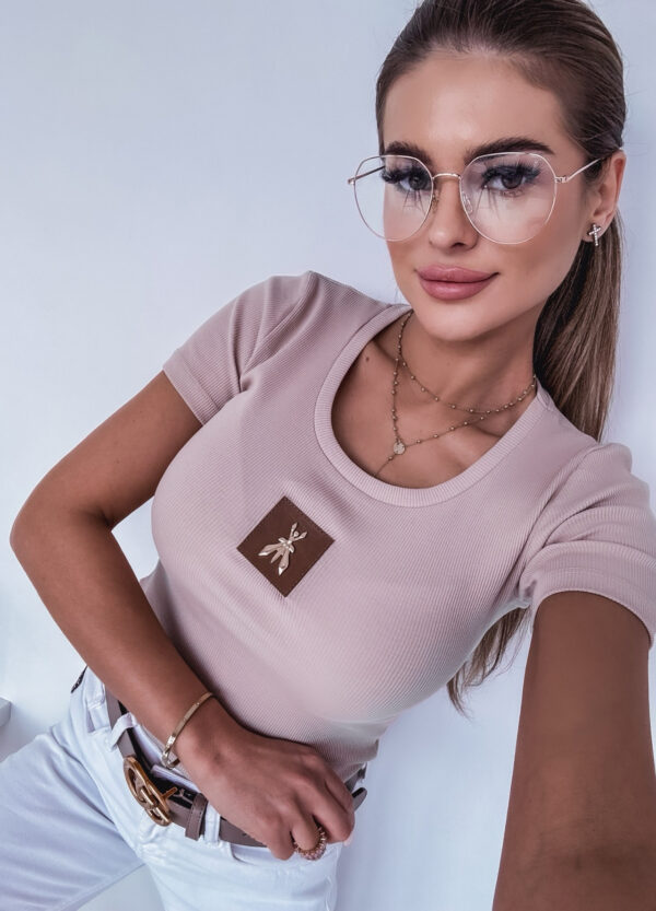 PRĄŻKOWANA BLUZKA BEIGE