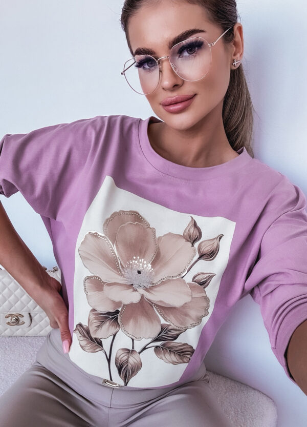 DŁUGA BLUZA Z NADRUKIEM FLOWER - Зображення 5