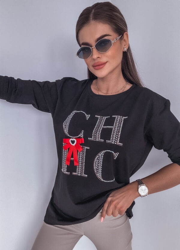 BAWEŁNIANA BLUZKA Z CEKINAMI CHIC BLACK