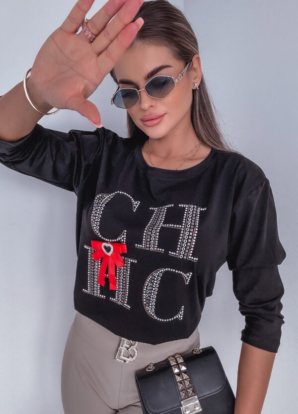 BAWEŁNIANA BLUZKA Z CEKINAMI CHIC BLACK