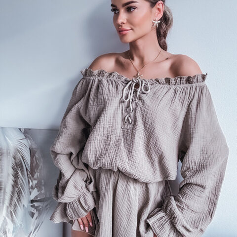 MUŚLINOWY KOMBINEZON SUKIENKA HISZPANKA