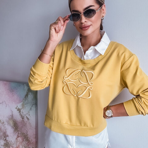 EFEKTOWNA BAWEŁNIANA CYTRYNOWA BLUZA Z KOSZULĄ 2W1