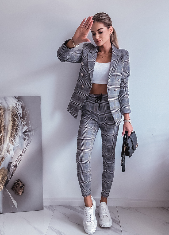 KOMPLET W KRATKĘ MARYNARKA + SPODNIE