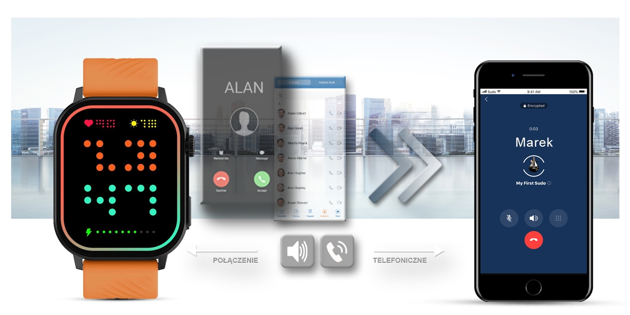 Smartwatch Gravity GT15-2 Pomarańczowy Pasek Silikonowy + Czarna Bransoleta - Зображення 12