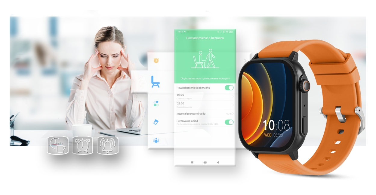 Smartwatch Gravity GT15-2 Pomarańczowy Pasek Silikonowy + Czarna Bransoleta - Зображення 19