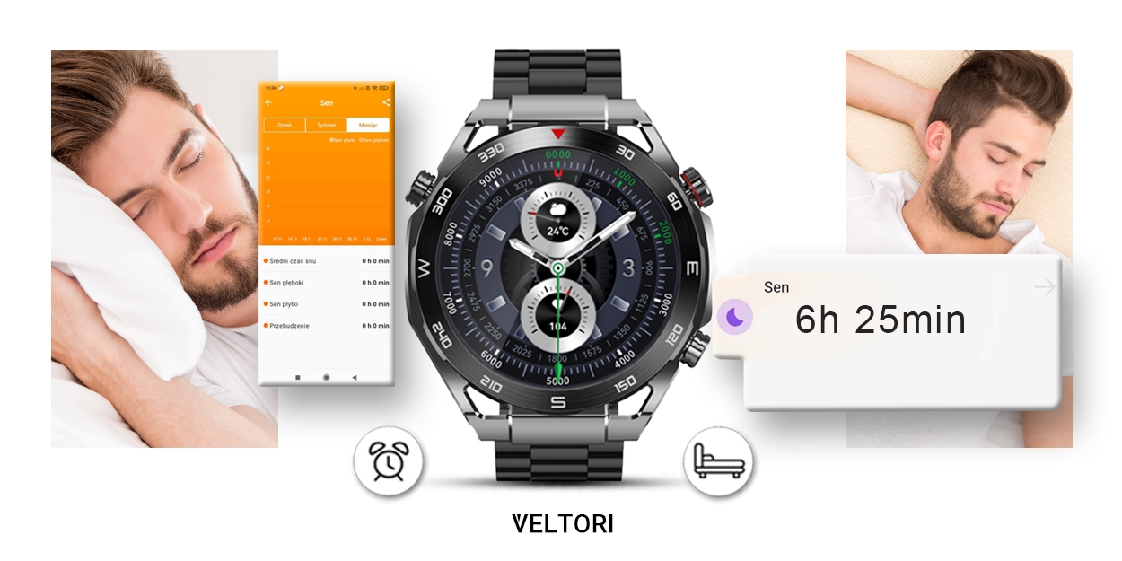 Smartwatch VELTORI VT100-1 + Czarny Pasek Silikonowy + Czarny Eko Skóra - Зображення 18
