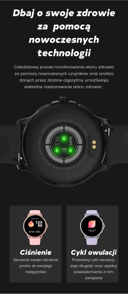Smartwatch Damski GRAVITY GT12-1 Czarny Pasek Silikonowy + Czarna Bransoleta - Зображення 20