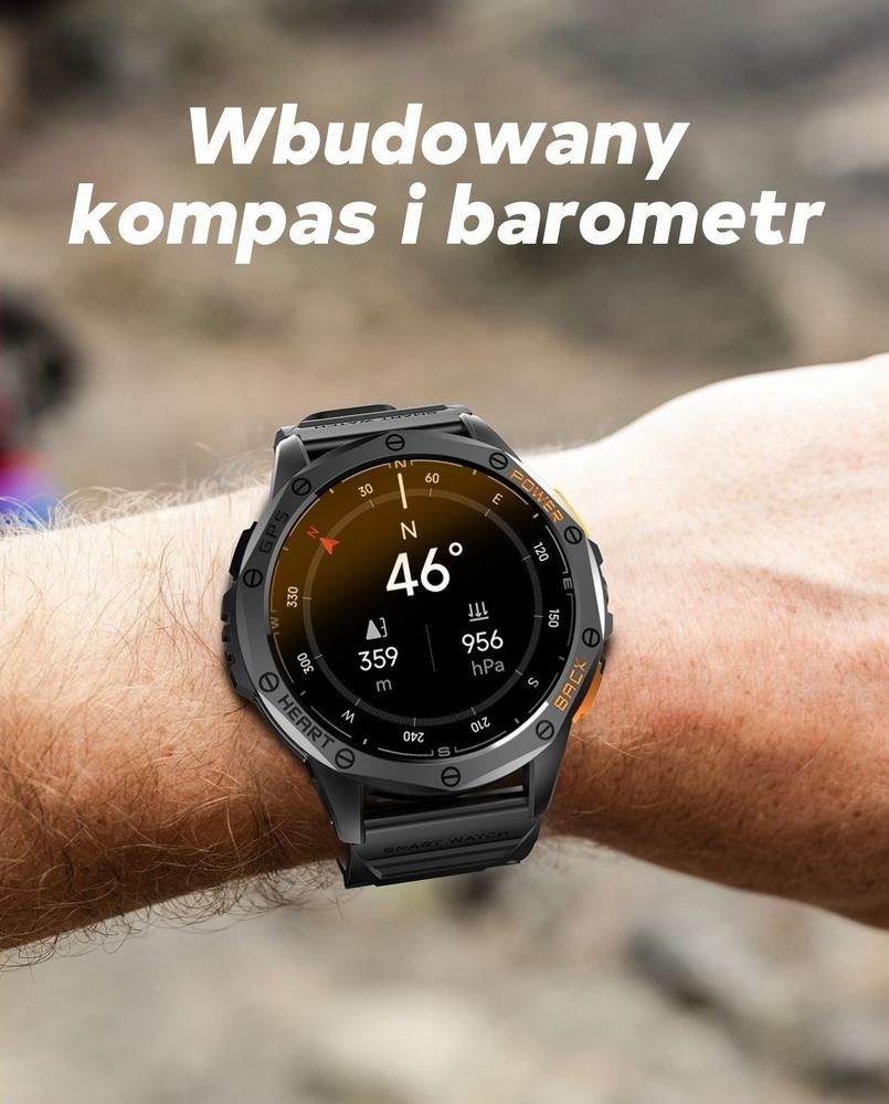 Smartwatch Męski GRAVITY GPS GT24-3 Czarny Pasek Silikonowy + Pomarańczowy Pasek Silikonowy - Зображення 21
