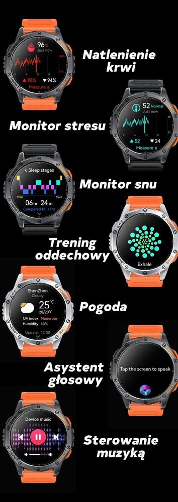 Smartwatch Męski GRAVITY GPS GT24-5 Czarny Pasek Silikonowy + Zielony Pasek Silikonowy - Зображення 25