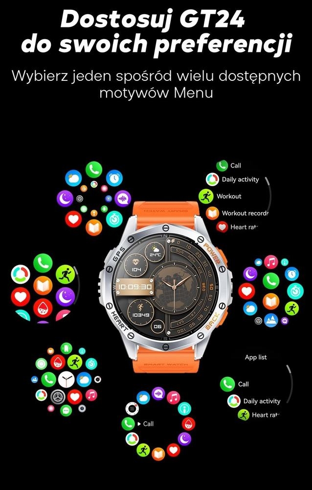 Smartwatch Męski GRAVITY GPS GT24-1 Czarny Pasek Silikonowy + Granatowy Pasek Silikonowy - obrazek 29