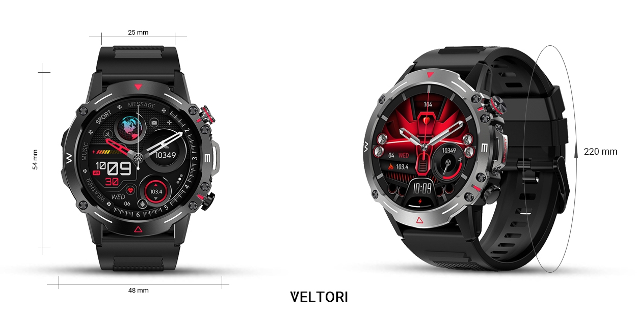 Smartwatch VELTORI VT110-1 Czarny Pasek Silikonowy - Зображення 7
