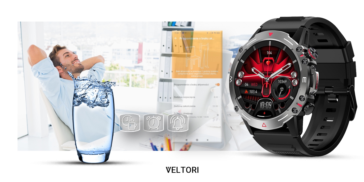 Smartwatch VELTORI VT110-1 Czarny Pasek Silikonowy - Зображення 9