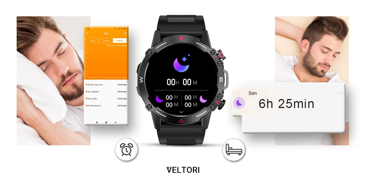 Smartwatch VELTORI VT110-1 Czarny Pasek Silikonowy - Зображення 10