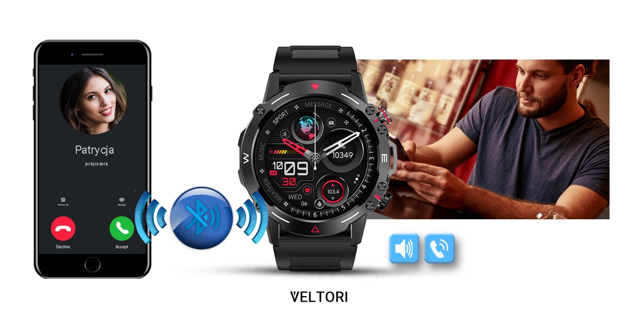Smartwatch VELTORI VT110-1 Czarny Pasek Silikonowy - Зображення 15