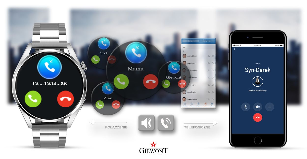 Smartwatch GIEWONT Vertex SmartCall GW450-5 Silver/Carbon Leather - Зображення 5