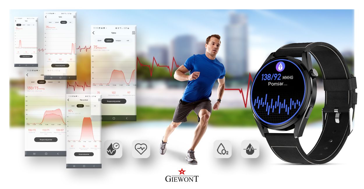 Smartwatch GIEWONT Vertex SmartCall GW450-2 Carbon/Carbon Leather - Зображення 8