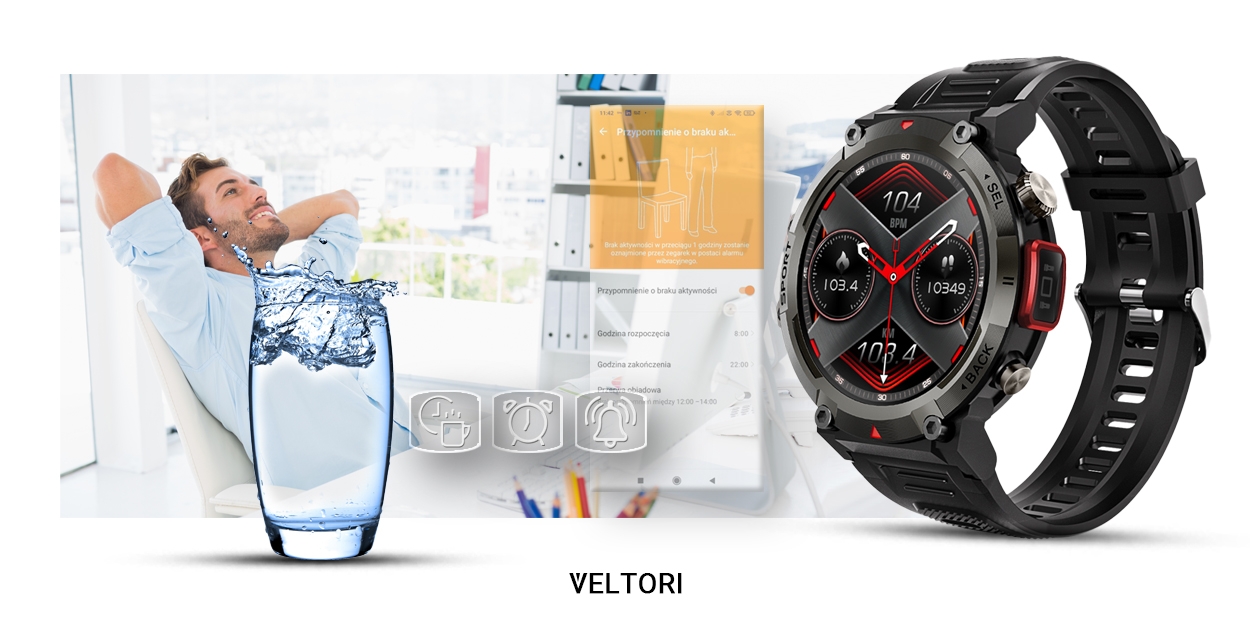 Smartwatch VELTORI VT140-1 Czarny Pasek Silikonowy - Зображення 12