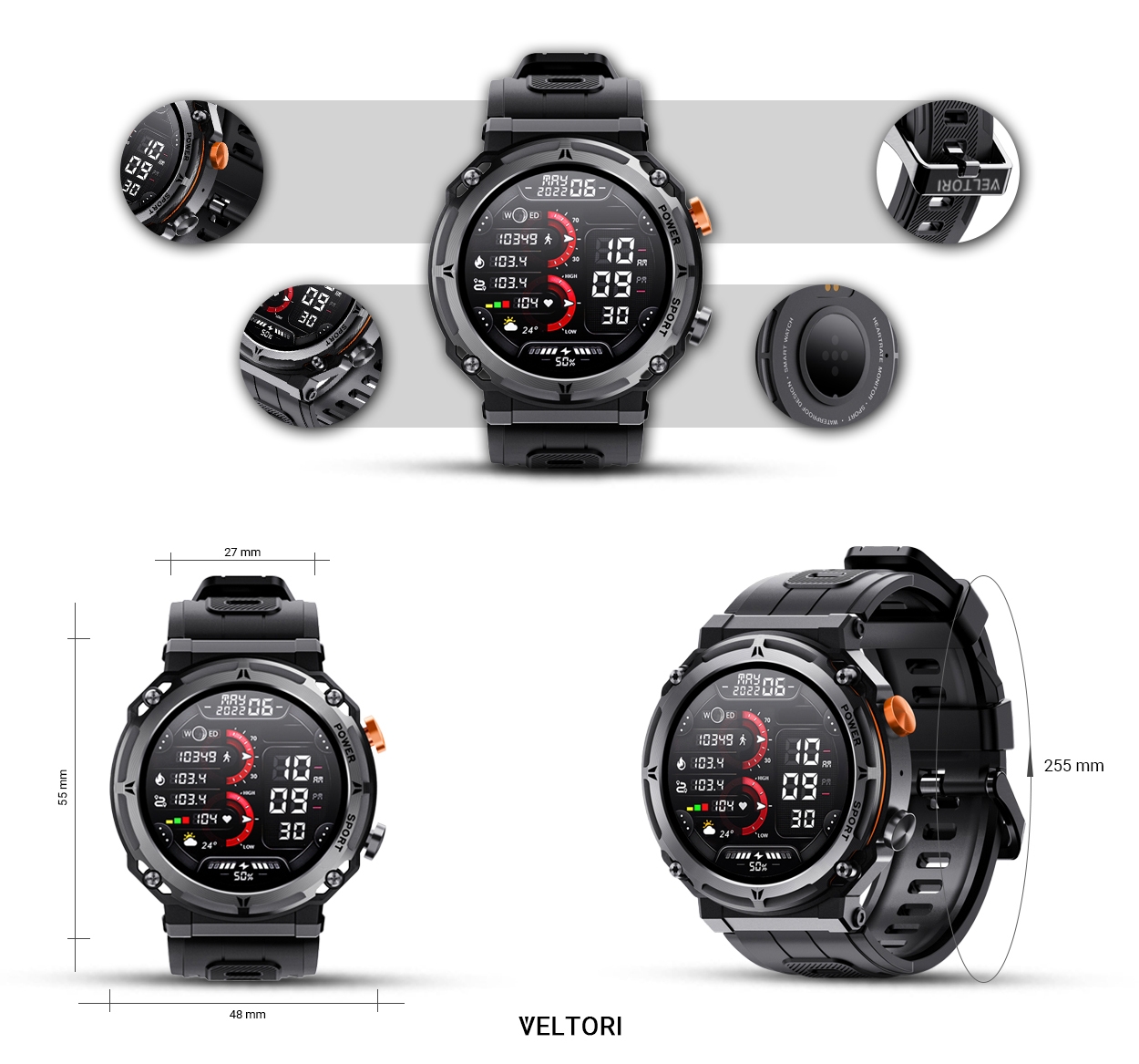 Smartwatch VELTORI VT130-1 Czarny Pasek Silikonowy - obrazek 13