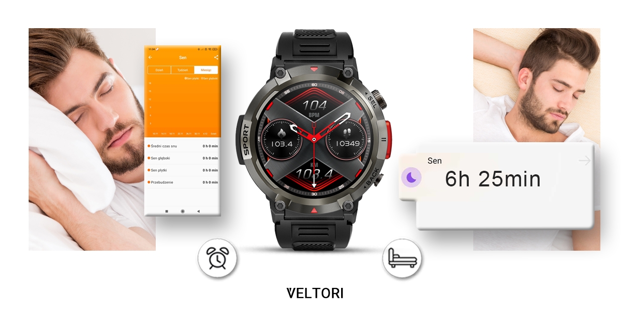 Smartwatch VELTORI VT140-1 Czarny Pasek Silikonowy - Зображення 13