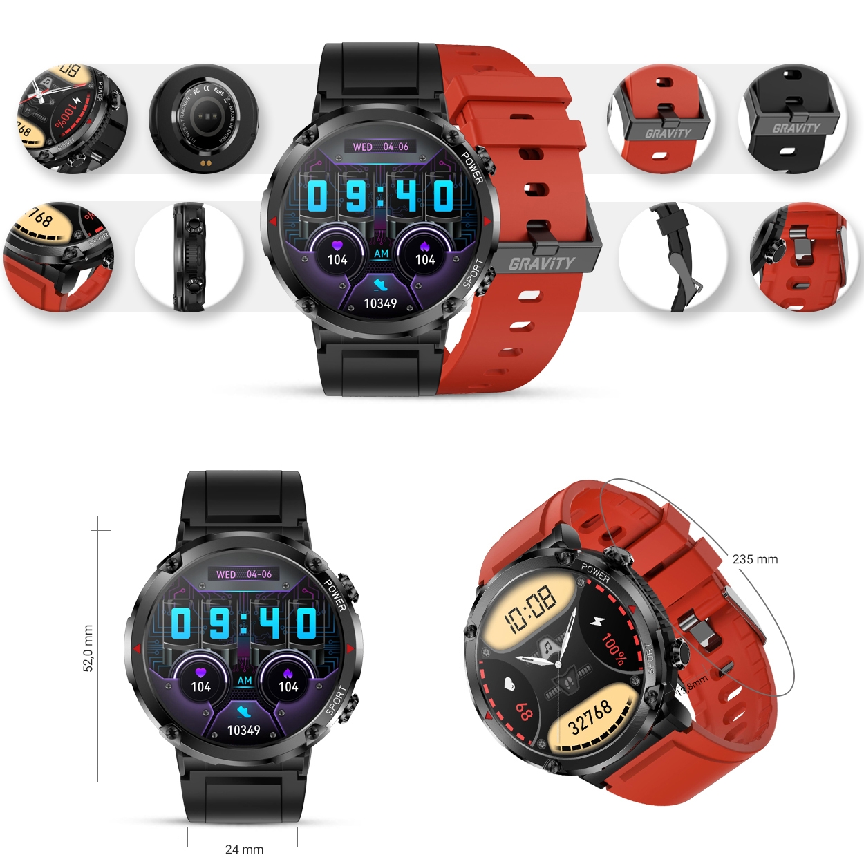Smartwatch Gravity GT21-6 + Czerwony Pasek Silikonowy - Зображення 11