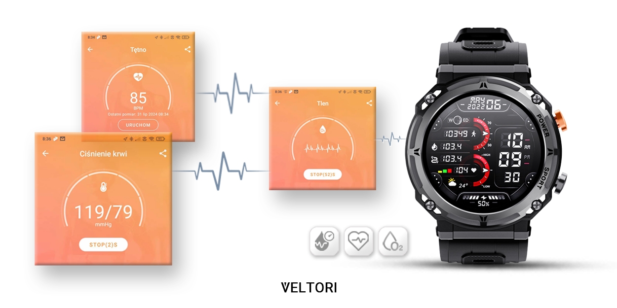Smartwatch VELTORI VT130-1 Czarny Pasek Silikonowy - obrazek 14