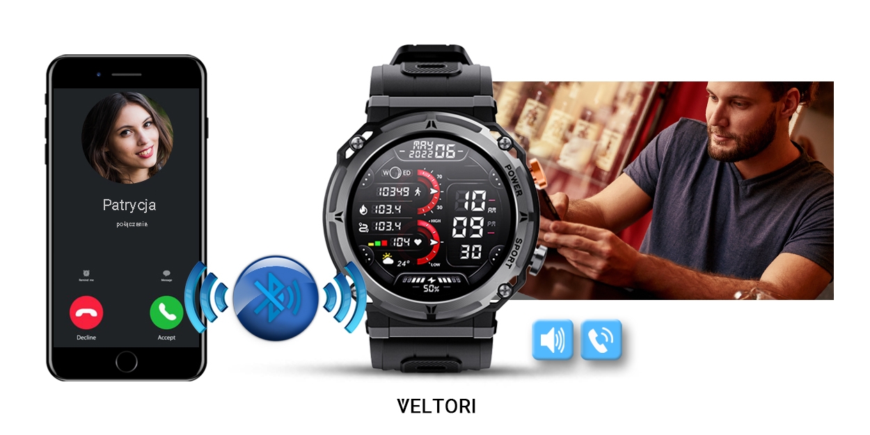 Smartwatch VELTORI VT130-1 Czarny Pasek Silikonowy - obrazek 21