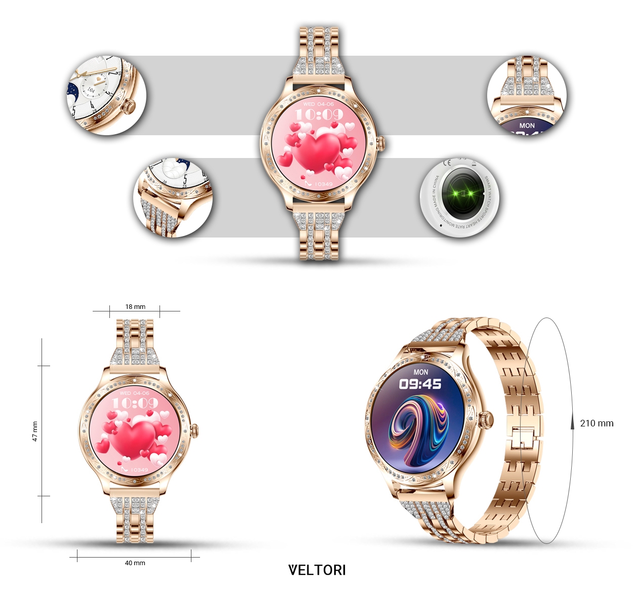 Smartwatch Damski VELTORI VT350-1 Bransoleta Różowe Złoto - obrazek 17