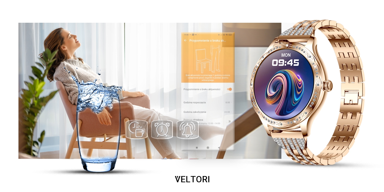 Smartwatch Damski VELTORI VT350-1 Bransoleta Różowe Złoto - obrazek 19