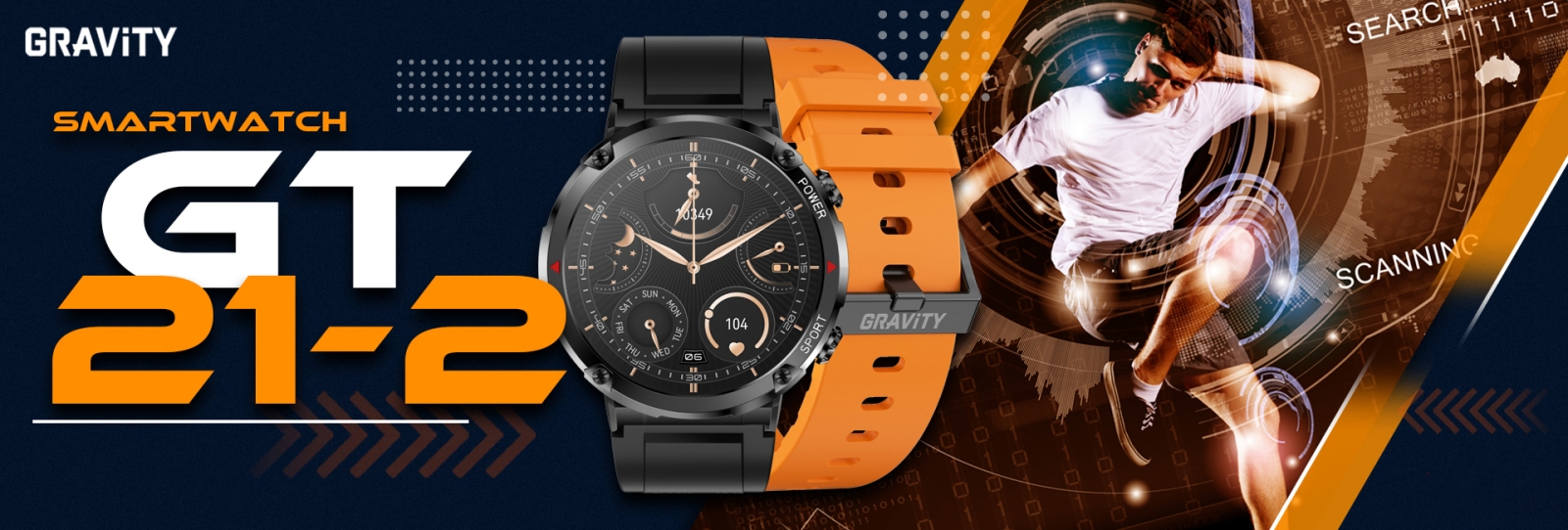 Smartwatch Gravity GT21-2 + Pomarańczowy Pasek Silikonowy - obrazek 8