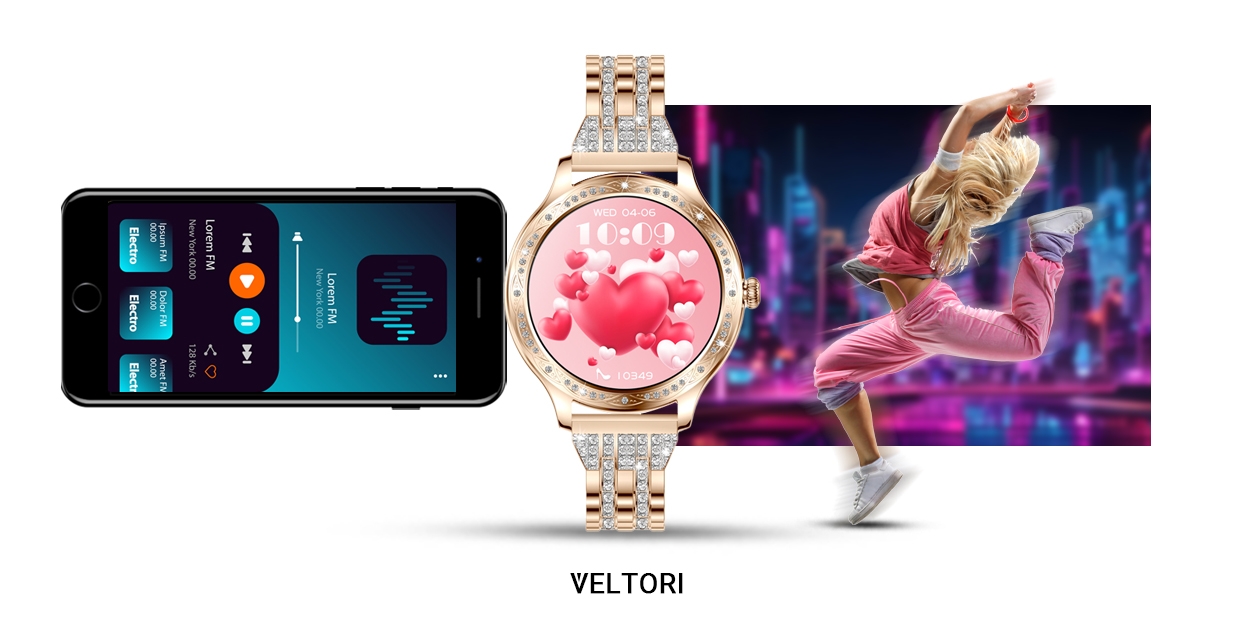 Smartwatch Damski VELTORI VT350-1 Bransoleta Różowe Złoto - obrazek 27