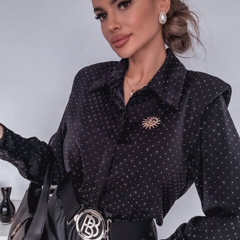 KOSZULA WIZYTOWA Z CEKINAMI I BROSZKĄ BLACK