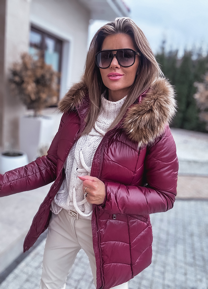 BORDOWA PIKOWANA KURTKA Z FUTERKIEM - obrazek 3