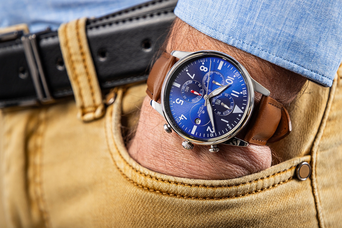 Zegarek Męski Giewont Chronograph Sapphire Brązowo Niebieski GW5630-A6 - obrazek 3