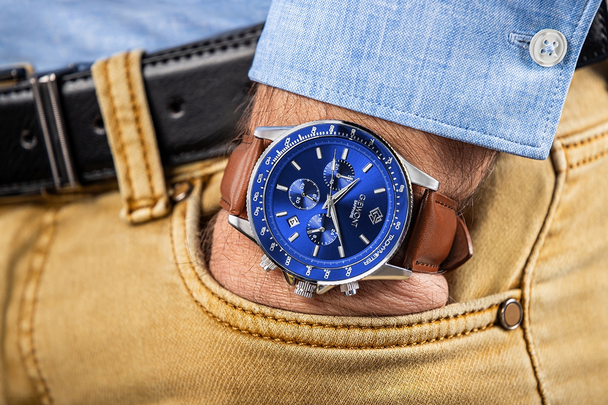 Zegarek Męski Giewont Chronograph Sapphire Brązowo Niebieski GW3520-A5 - obrazek 3