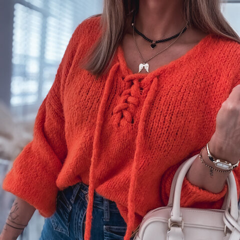 SWETER Z WIĄZANIEM ORANGE