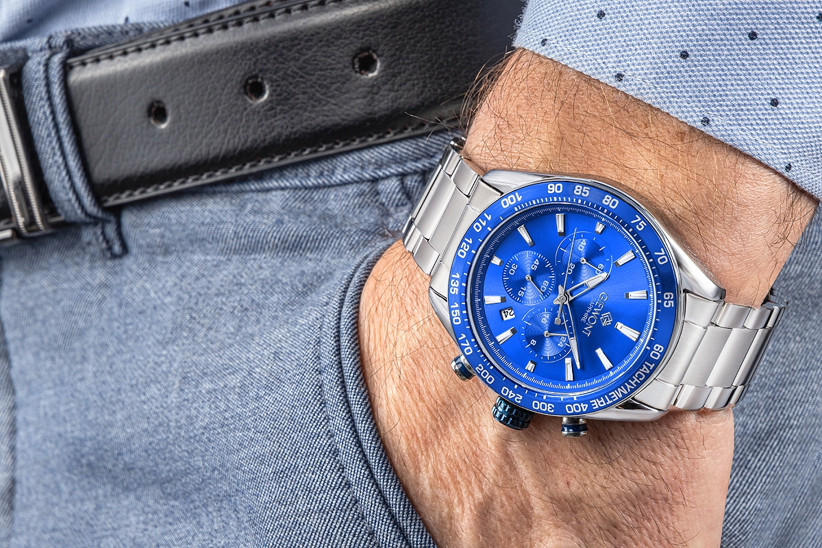 Zegarek Męski Giewont Chronograph Sapphire Srebrno Niebieski GW9580-B3 - obrazek 4